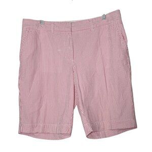 L.L. Bean Pink and White Seersucker Striped Shorts Size 14 Summer Preppy Chino